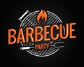 Barbecue grill logo on black background Royalty Free Stock Photo
