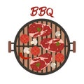 Barbecue grill with meat and vegetables. Vector Royalty Free Stock Photo