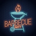 Barbecue grill neon logo. BBQ with flame neon sign Royalty Free Stock Photo