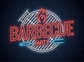 Barbecue grill neon logo. BBQ neon sign on wall Royalty Free Stock Photo