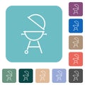 Barbecue grill with open cover outline rounded square flat icons