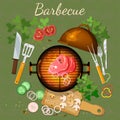Barbecue grill party picnic grilled meat top view Royalty Free Stock Photo