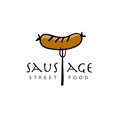 Barbecue or grill sausage. Vector icon of bbq on fork for picnic party Royalty Free Stock Photo