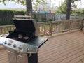 Barbecue grill with meat and wood deck and hammock