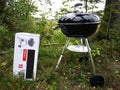 Barbecue grill, steaks, cutlets, fried fish and vegetables and other food.