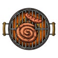 Barbecue grill top view with charcoal and sausage Royalty Free Stock Photo