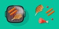 Barbecue grill vector with bbq food meal meat isolated, barbeque icon with grilled sausages flat cartoon illustration Royalty Free Stock Photo