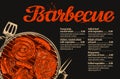 Barbecue, grill. Vector template of menu design for restaurant, cafe. Hand drawn sketch food, meat Royalty Free Stock Photo