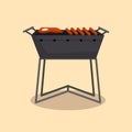 Barbecue or grillbarbecue. Picnic camping cooking. BBQ party. Traditional cooking food, restaurant menu icon. Grill on