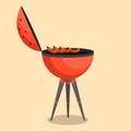 Barbecue or grillbarbecue. Picnic camping cooking. BBQ party. Traditional cooking food, restaurant menu icon. Grill on Royalty Free Stock Photo