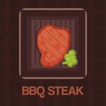 Barbecue grilled bbq steak meat cartoon illustration. Restaurant or barbecue grill house cooking meal symbol. Icon for