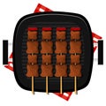 barbecue grilled chicken satay home party flat vector illustration