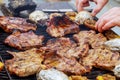 Barbecue grilled chicken and vegetables - Steaks grill on fire