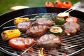 Barbecue, grilled vegetables and meat. Generative AI