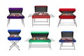 Barbecue grills set. Different types of charcoal kettle grills with assorted delicious grilled meat and sausages vector