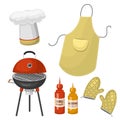 Barbecue home or restaurant rarty dinner products bbq grilling kitchen equipment vector flat illustration