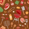 Barbecue home or restaurant rarty dinner products bbq grilling kitchen equipment vector seamless pattern Royalty Free Stock Photo