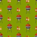 Barbecue home seamless pattern background restaurant rarty dinner bbq grilling kitchen equipment vector flat Royalty Free Stock Photo