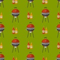 Barbecue home seamless pattern background restaurant rarty dinner bbq grilling kitchen equipment vector flat