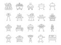 Barbecue Icons Set. Barbeque Grill, Picnic, BBQ. Editable Stroke. Simple Icons Collection Royalty Free Stock Photo