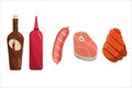 Barbecue icons. Set of elements for grilling. BBQ grill meat and vine. Everything is ready for a family party