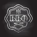 Barbecue label or BBQ stamp isolated on blackboard texture with chalk rubbed background. Hand drawn Grill menu