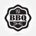 Barbecue label or BBQ stamp isolated on white background. Grill menu design template. Vector illustration.