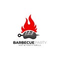 Barbecue logo design template, BBQ and grill, steak house emblem premium