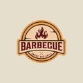 barbecue logo emblem vector illustration template icon graphic design. BBQ grill with flame sign or symbol for food restaurant Royalty Free Stock Photo