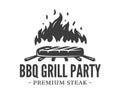 Barbecue logo with steaks on fire on grill isolated on white background Royalty Free Stock Photo