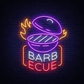 Barbecue logo vector. Neon sign, symbol, bright advertising night barbecue, grill, roast meat, grill bar, restaurant Royalty Free Stock Photo