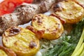 Barbecue Lula Kebab with minced meat, fresh vegetables and greens Royalty Free Stock Photo