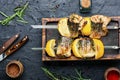 Barbecue mackerel fish on skewers Royalty Free Stock Photo