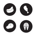 Barbecue meat black icons set