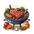barbecue meat grill HAND DRAWN ILLUSTRATION Royalty Free Stock Photo