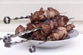 Barbecue meat, grilled pork skewers, shashlik kebab on plate Royalty Free Stock Photo