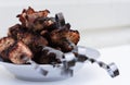 Barbecue meat, grilled pork skewers, shashlik kebab on plate Royalty Free Stock Photo