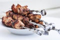 Barbecue meat, grilled pork skewers, shashlik kebab on plate Royalty Free Stock Photo
