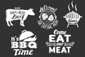 Barbecue meat quotes vector labels badges set Royalty Free Stock Photo