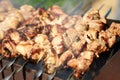Barbecue meat on skewers. kebab on open grill
