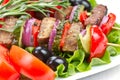 Barbecue meat on skewers with vegetables