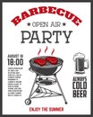 Barbecue open air party flyer template. Grill with kitchen tools