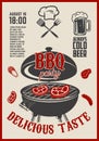 Barbecue open air party flyer. Vintage grill on grunge background.