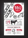 Barbecue party invitation. BBQ template menu design. Food flyer. Royalty Free Stock Photo