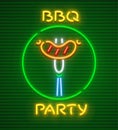 Barbecue party neon icon roasted at grill