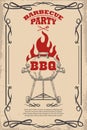 Barbecue party. Poster template with bbq grill. Design element for card, flyer, banner, emblem. Royalty Free Stock Photo