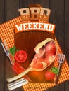 BBQ cookout event retro typography with fried meat Royalty Free Stock Photo