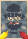 Barbecue party vector flyer or poster design template. Vintage retro style. Invitation card for a barbecue Royalty Free Stock Photo