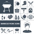 Barbecue picnic black icons set