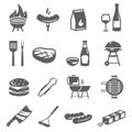 Barbecue, picnic, cookout bold black silhouette icons set isolated on white.